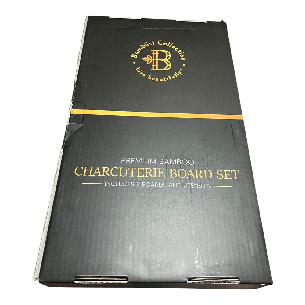 Bambüsi Premium Bamboo Charcuterie Set 2 Boards and Utensils BAM-CTS Sealed